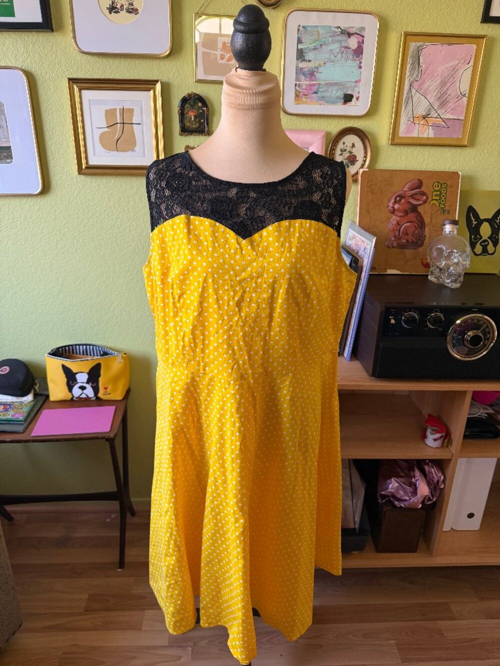 Bbonlinedress Retro 1950s Yellow Polka Dot Lace Dress XL/Large (Tagged 3XL)